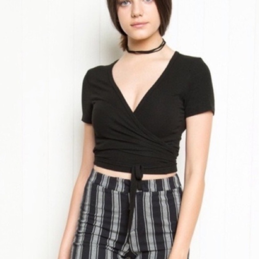 Brandy Melville Black Wrap Top